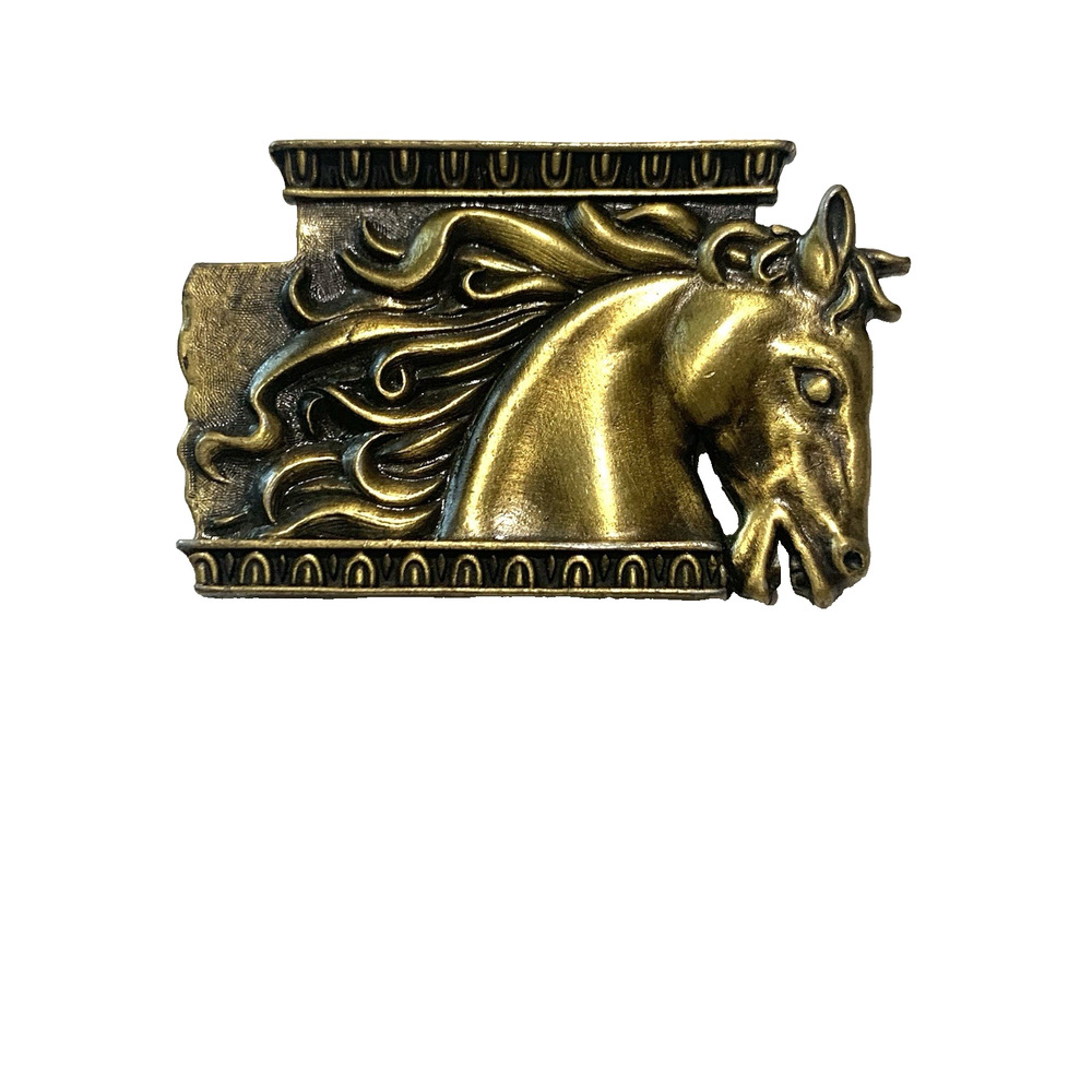 Vintage JJ Brass Gold Tone Horse Brooch '86 Equestrian Statement Pin Collectible
